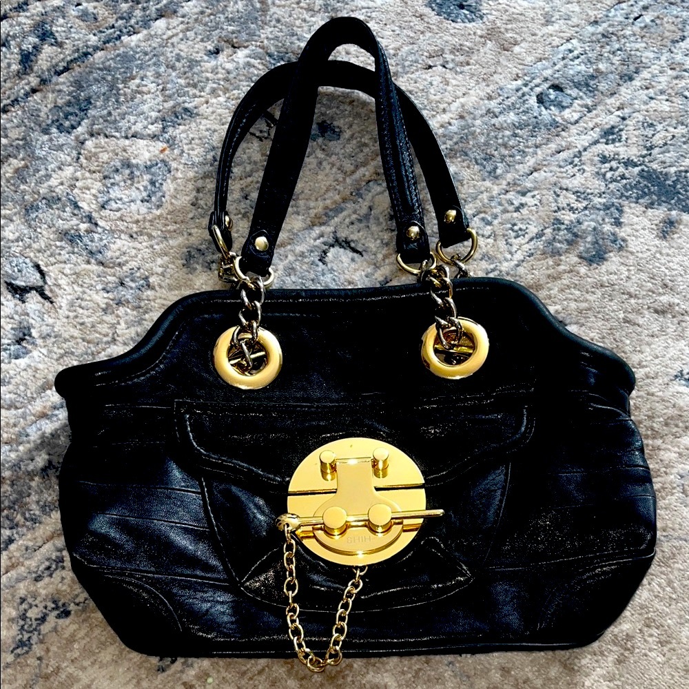 Black Shoulder Bag with Gold Hardware - Women